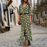 Ancelin | Women's Polka Dot Maxi Shirt Dress in Green
