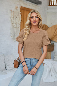 Ancelin | Women's Ruffle Detail T-Shirt in Khaki