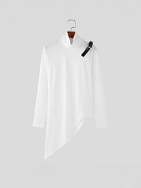 Andrea | Women's Asymmetric Stand Collar Modern Long Sleeve Top in White