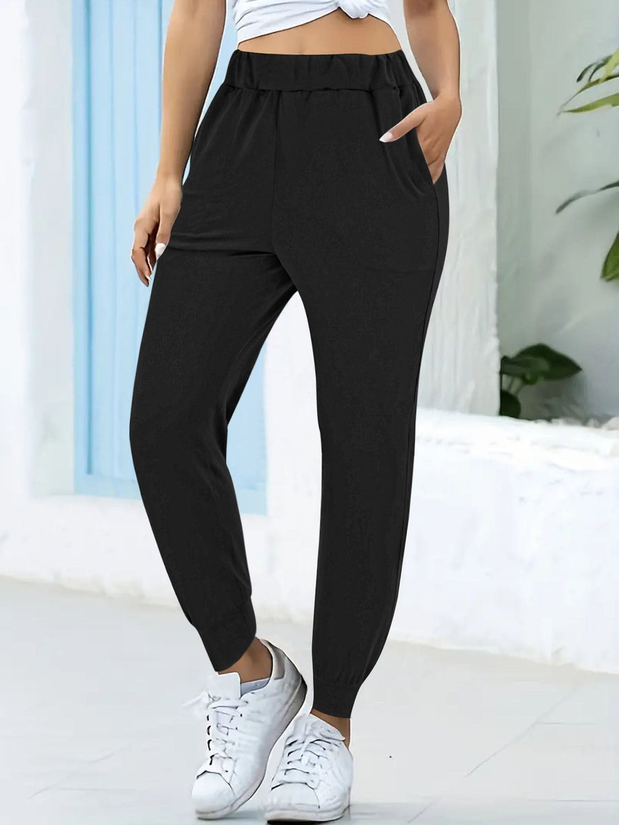 Andrea | Women's Elastic Waist Pockets Comfortable Joggers in Black