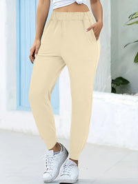 Andrea | Women's Elastic Waist Pockets Comfortable Joggers in Khaki