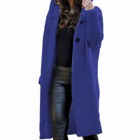 Andrea | Women's Hooded Open-Front Ribbed Knit Maxi Cardigan in Dark Blue