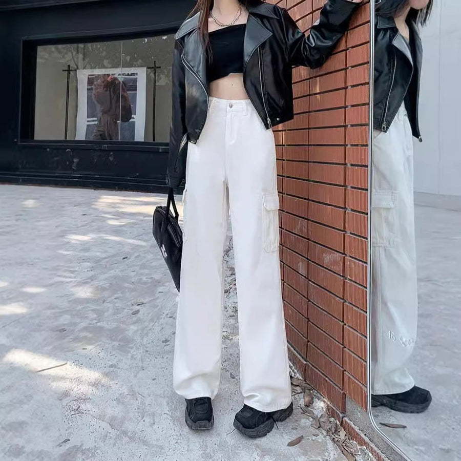 Andrea | Women's Wide Leg Pockets Pants in White