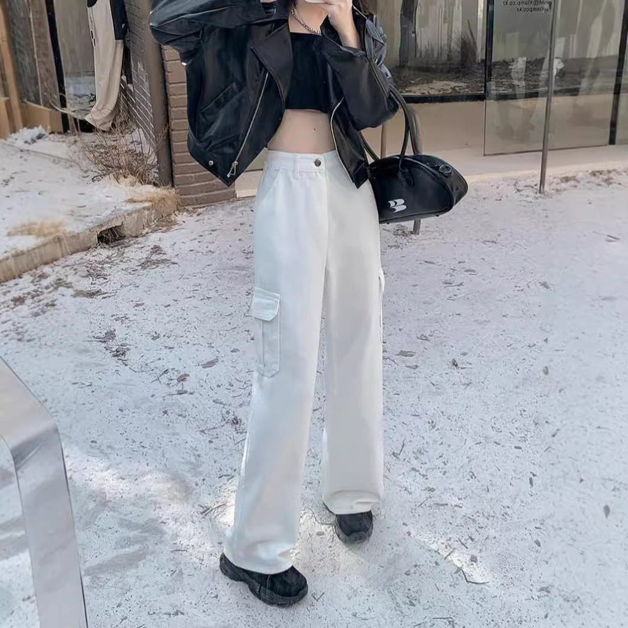 Andrea | Women's Wide Leg Pockets Pants in White
