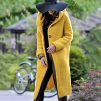 Andrea | Women's Hooded Open-Front Ribbed Knit Maxi Cardigan in Yellow