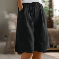 Andrina | Women's Elastic Waist Loose Fit Pocket Shorts in Black