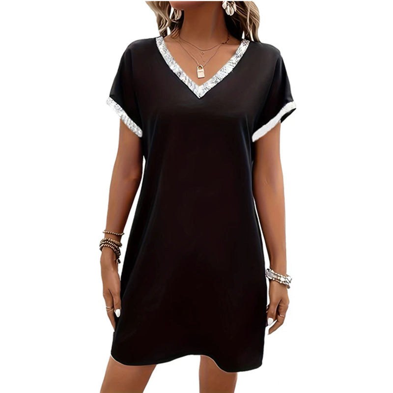 Anemara | Women's V-Neck Dress – Casual Dress in Black