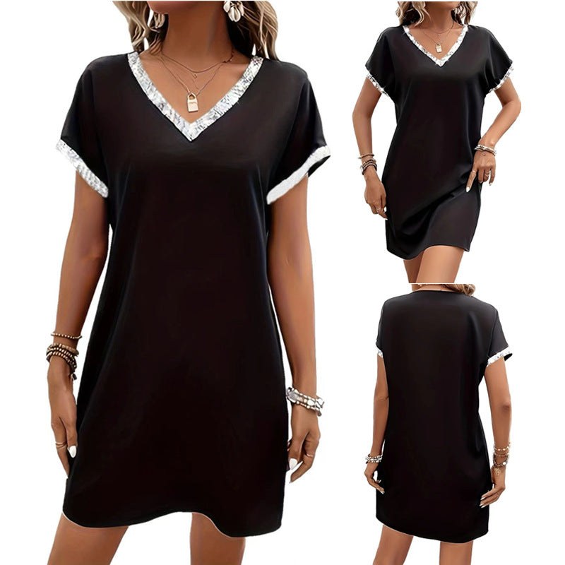 Anemara | Women's V-Neck Dress – Casual Dress in Black