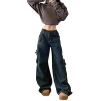 Anemone | Women's Oversized Pockets Jeans in Dark Blue