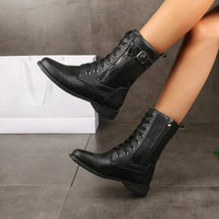 Angelique | Women's Mid-Calf With Lace-Up Front Boots in Black