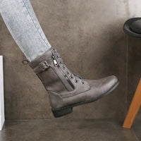 Angelique | Women's Mid-Calf With Lace-Up Front Boots in Gray