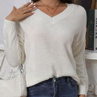 Anika | Women's V-Neck Knit Sweater in White