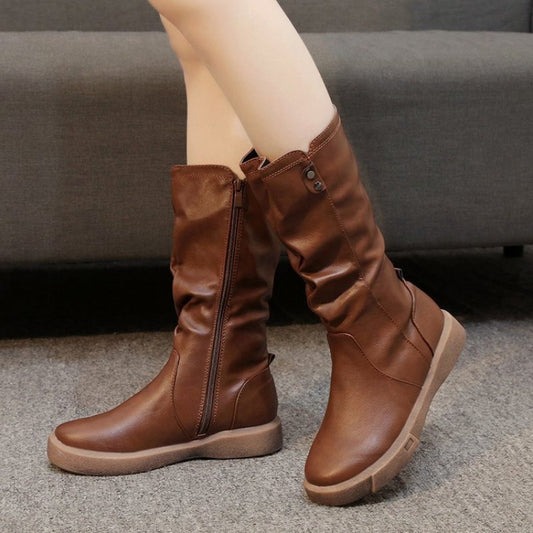 Anika | Women's Mid-Calf With Side Zipper Boots in Brown