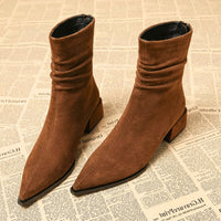Anita | Women's Pointed Toe Ankle Block Heel Boots in Brown