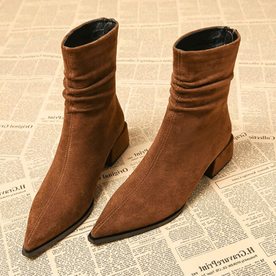 Anita | Women's Pointed Toe Ankle Block Heel Boots in Brown
