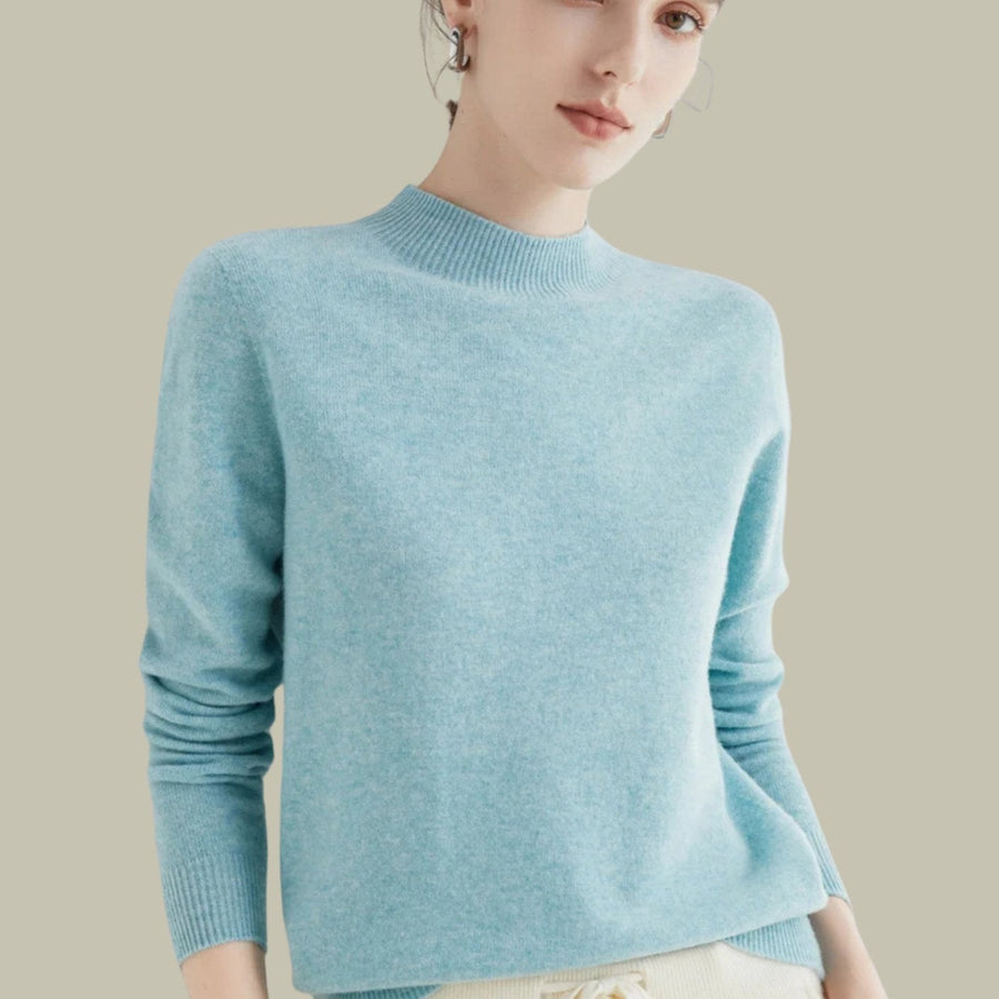 Anna | Women's Merino Wool Sweaters Mock Neck Relaxed Fit Knit Sweater