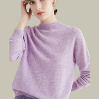 Anna | Women's Merino Wool Sweaters Mock Neck Relaxed Fit Knit Sweater