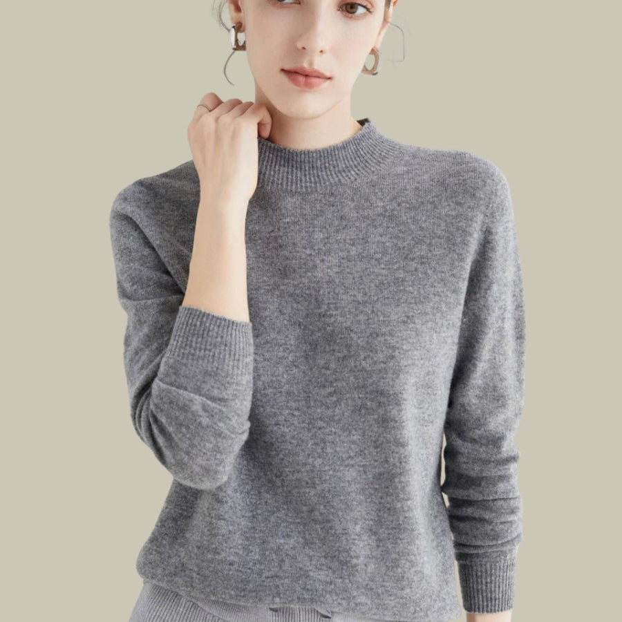 Anna | Women's Merino Wool Sweaters Mock Neck Relaxed Fit Knit Sweater