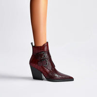 Annabel | Women's Pointed Toe Ankle Block Heel With Buckle Boots