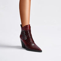 Annabel | Women's Pointed Toe Ankle Block Heel With Buckle Boots