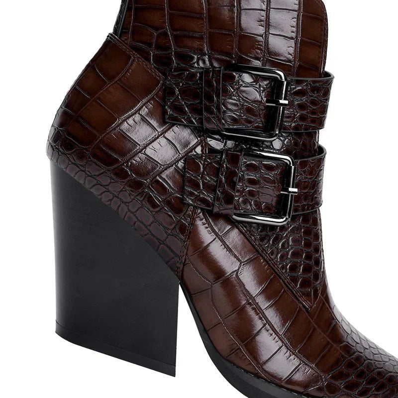 Annabel | Women's Pointed Toe Ankle Block Heel With Buckle Boots
