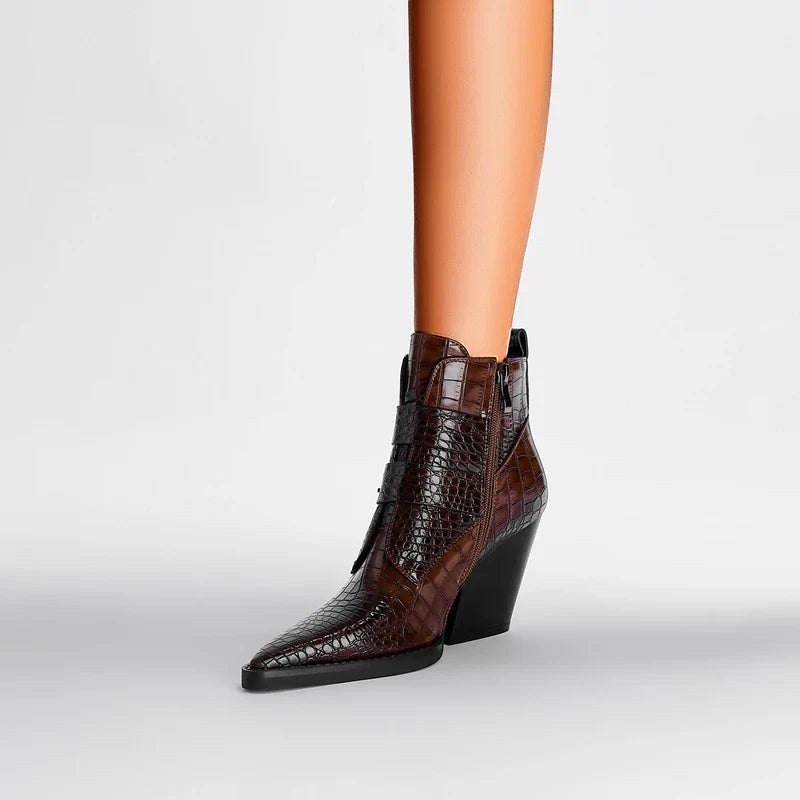 Annabel | Women's Pointed Toe Ankle Block Heel With Buckle Boots