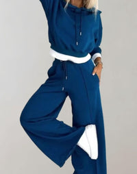 Annabelle | Women's Two-Piece Cropped Hoodie Wide-Leg Tracksuit Pants Set in Blue