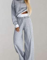 Annabelle | Women's Two-Piece Cropped Hoodie Wide-Leg Tracksuit Pants Set in Gray
