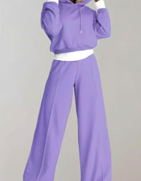 Annabelle | Women's Two-Piece Cropped Hoodie Wide-Leg Tracksuit Pants Set in Purple