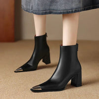 Anneke | Women's Pointed Toe Block Heel Style Boots in Black