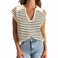 Anneli | Women's V-Neck Striped Top in Apricot