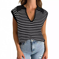 Anneli | Women's V-Neck Striped Top in Black