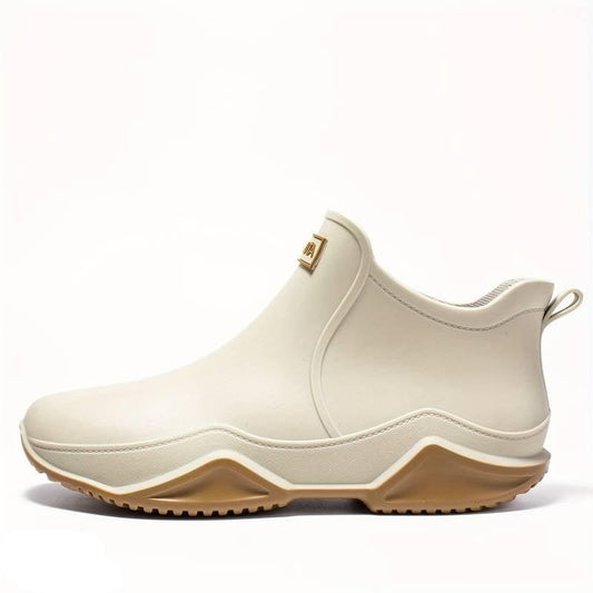 Annette | Women's Slip-On Ankle Style with Rounded Toe Boots in Beige