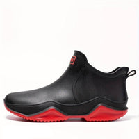 Annette | Women's Slip-On Ankle Style with Rounded Toe Boots in Black & Red
