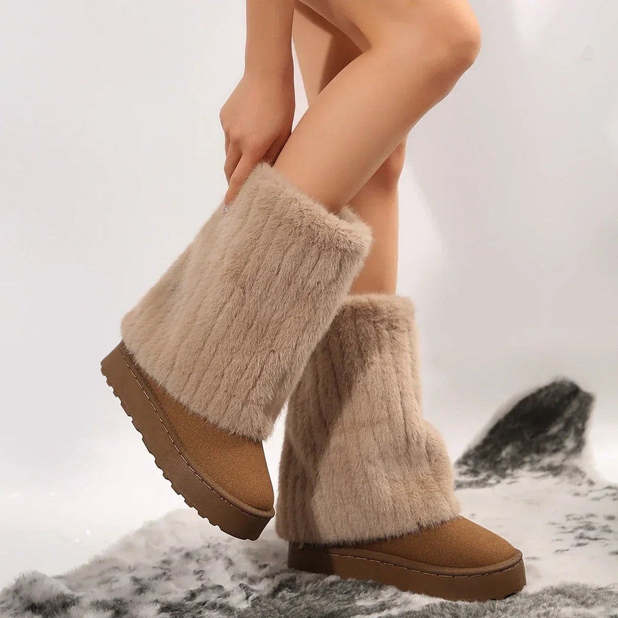 Annika | Women's Tall Plush-Look Shaft Design Boots in Brown