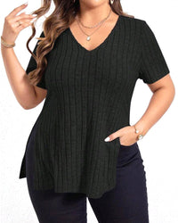 Annora | Women's V-Neck Textured Top in Black