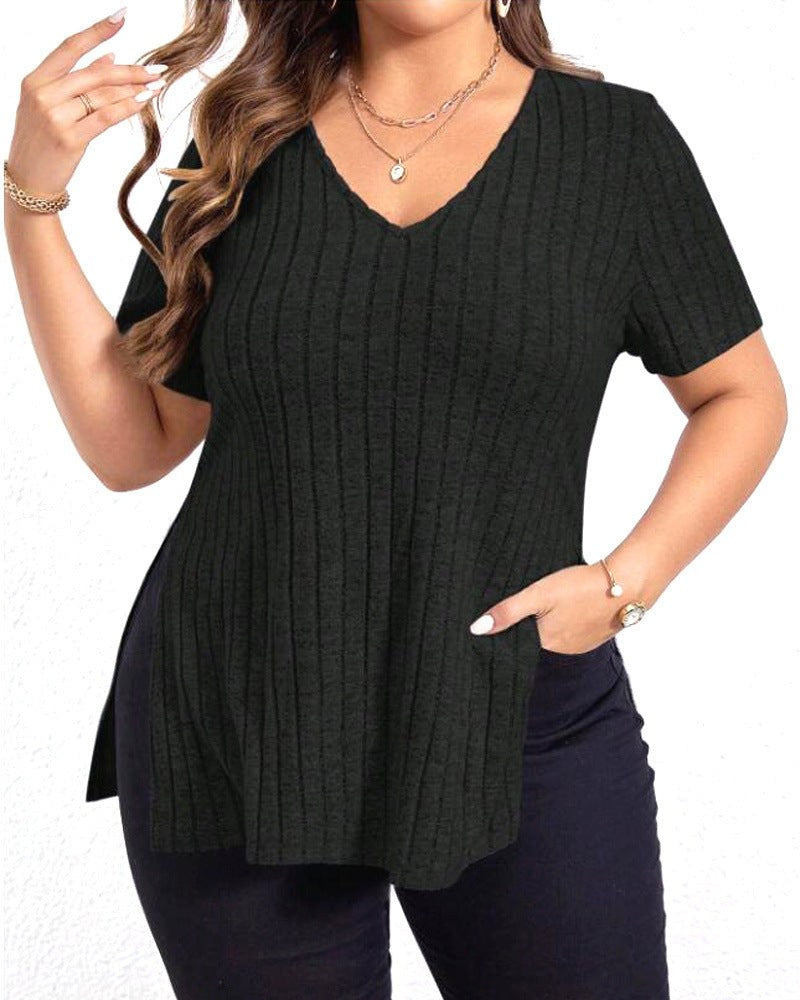 Annora | Women's V-Neck Textured Top in Black