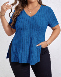 Annora | Women's V-Neck Textured Top in Blue