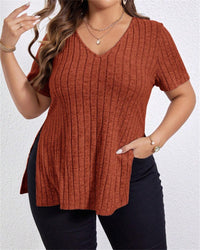 Annora | Women's V-Neck Textured Top in Brown