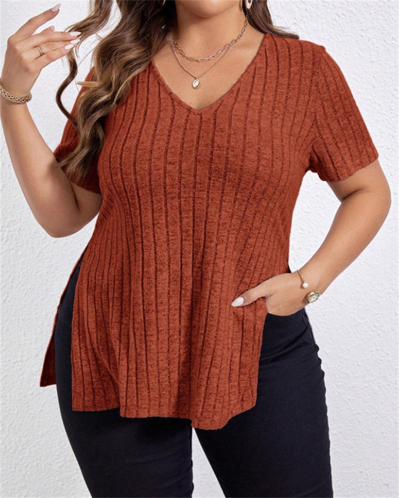 Annora | Women's V-Neck Textured Top in Brown