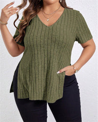 Annora | Women's V-Neck Textured Top in Olive Green