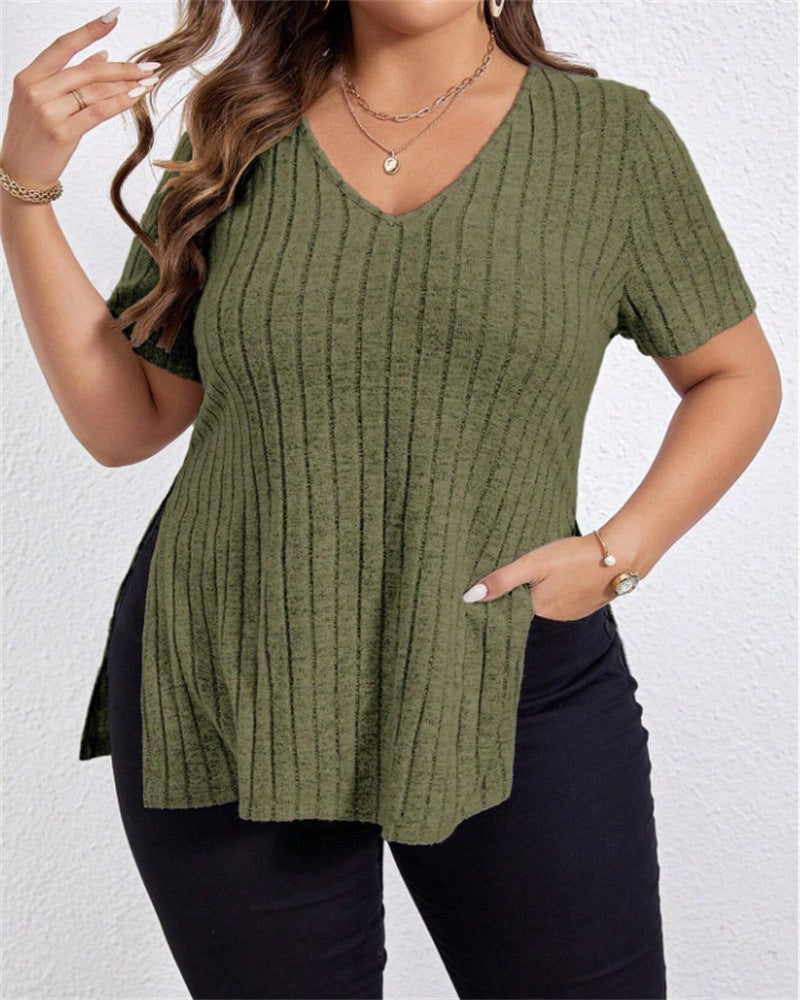 Annora | Women's V-Neck Textured Top in Olive Green