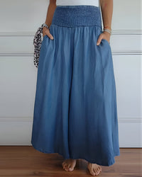 Ansley | Women's Wide Smocked Waistband Skirt in Blue