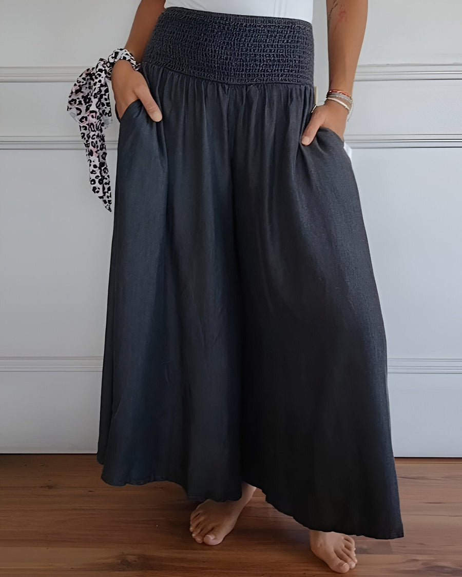 Ansley | Women's Wide Smocked Waistband Skirt in Gray