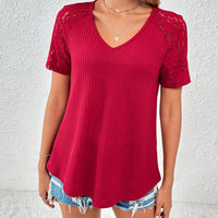 Antheia | Women's V-Neck Lace Elegant Top in Red