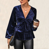 Anthousa | Women's Ruched Elegant Top in Dark Blue