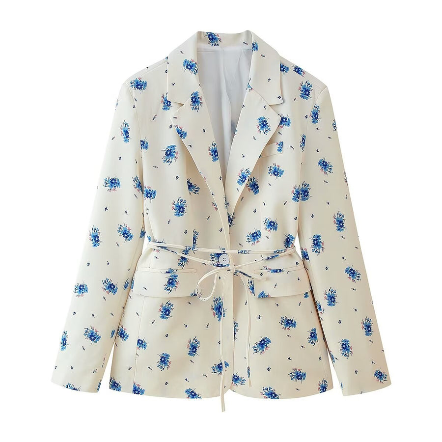 Apolline | Women's Tailored Floral Blazer in Beige