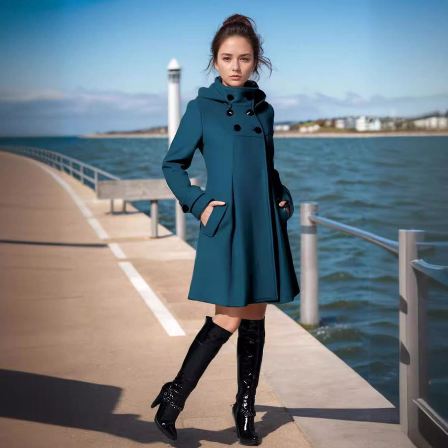 Apolline | Women's Pockets Hooded Elegant Coat