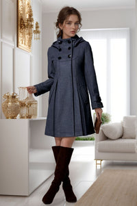 Apolline | Women's Pockets Hooded Elegant Coat in Dark Gray