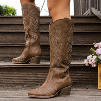 Apolline | Women's Knee-High Block Heel Cowboy Boots in Brown